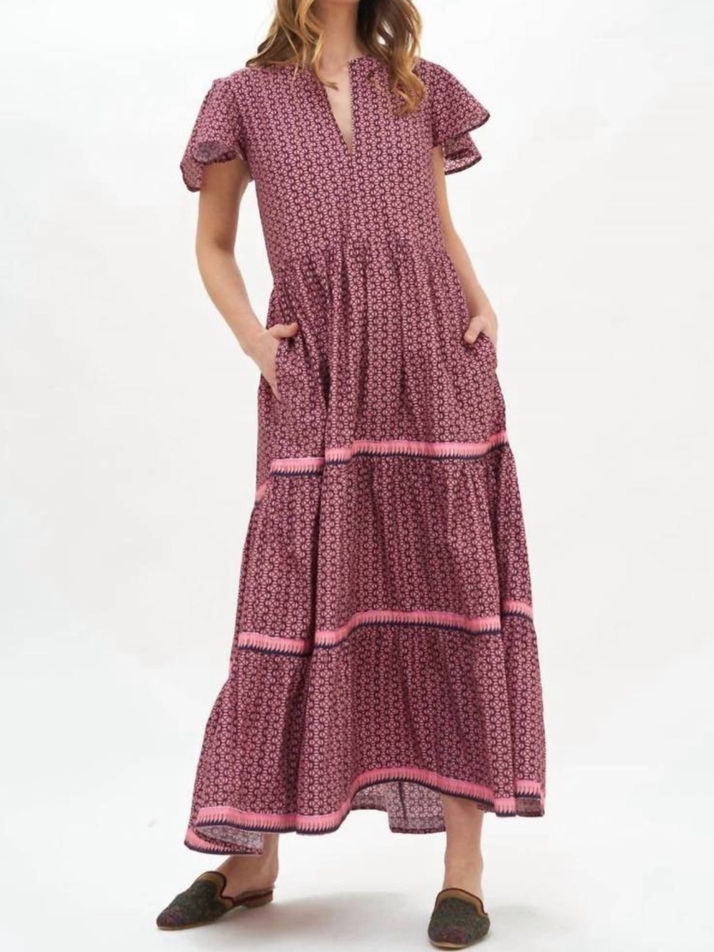 Oliphant V-Neck Maxi Dress in the Morocco Petal print.